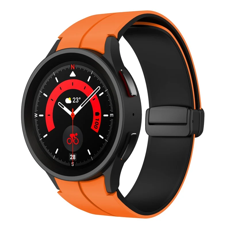 Silicone Dual-Color Magnetic Watch Band for Samsung Galaxy Watches - Orange+Black