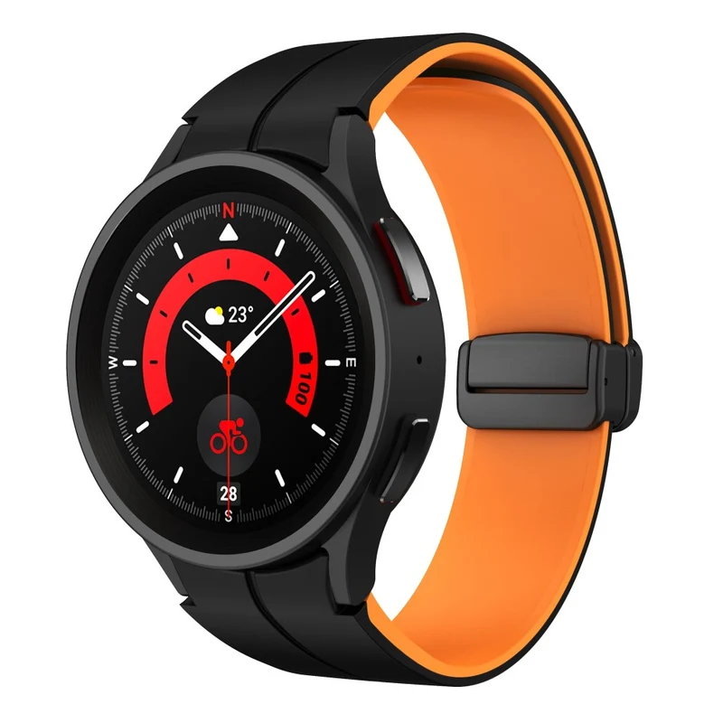Silicone Dual-Color Magnetic Watch Band for Samsung Galaxy Watches - Orange+Black