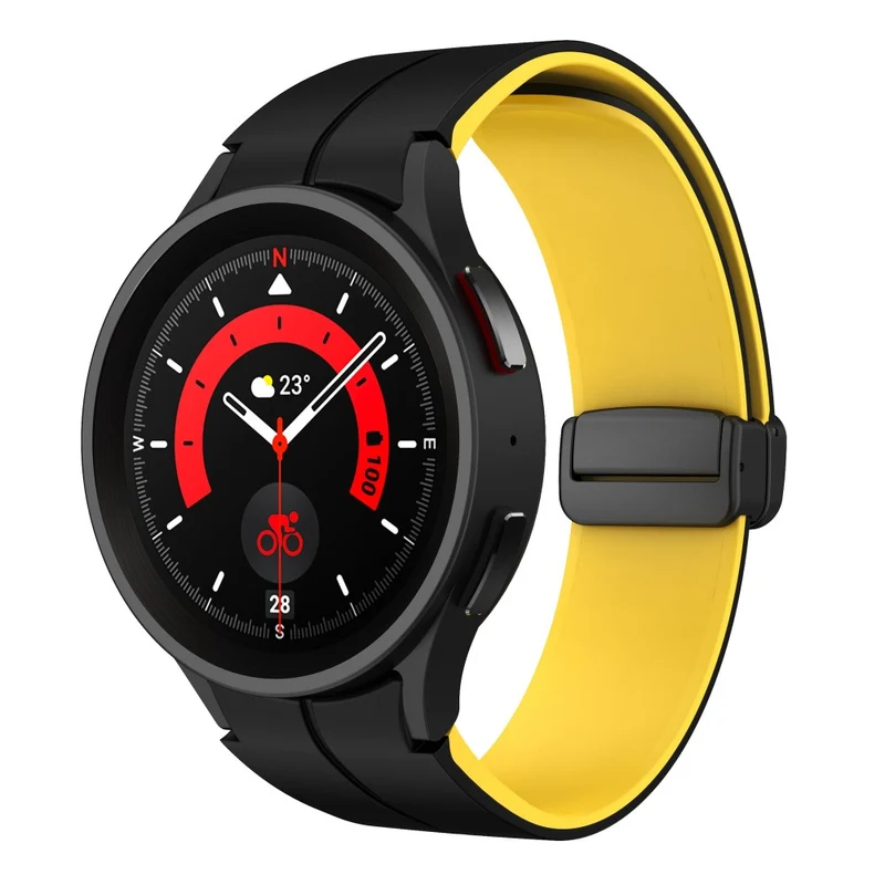 Silicone Dual-Color Magnetic Watch Band for Samsung Galaxy Watches - Orange+Black