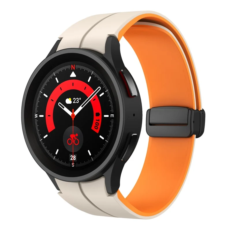 Silicone Dual-Color Magnetic Watch Band for Samsung Galaxy Watches - Orange+Black