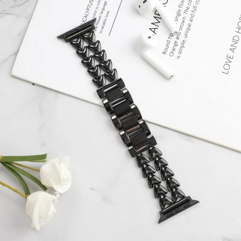Heartlink Metal Watch Band for Apple Watch (42mm/44mm) Double-row Heart Bracelet Strap