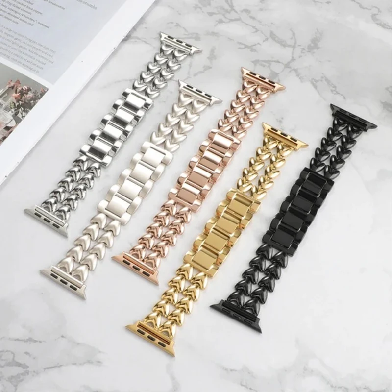Heartlink Metal Watch Band for Apple Watch (42mm/44mm) Double-row Heart Bracelet Strap