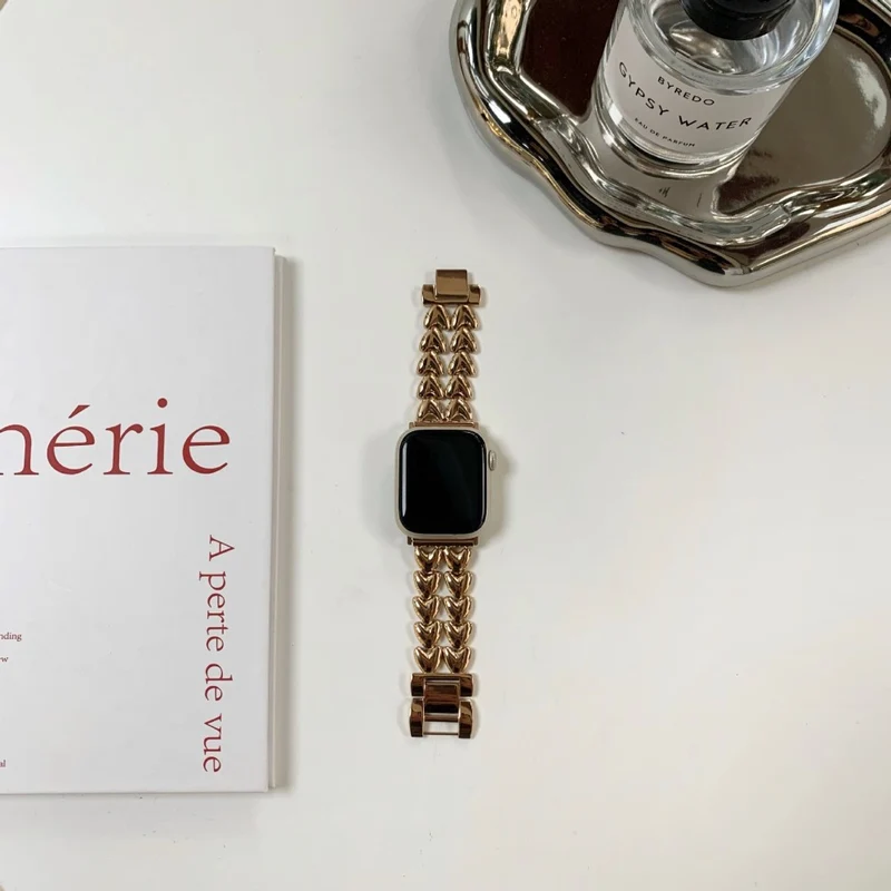 Heartlink Metal Watch Band for Apple Watch (42mm/44mm) Double-row Heart Bracelet Strap