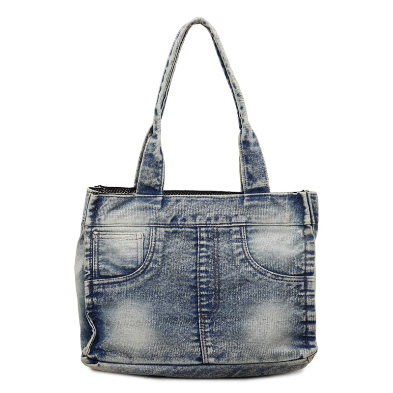 Denim-inspirierte Mehrfach-Taschen Tote Bag