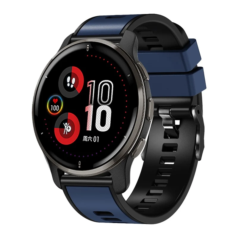 18mm Universal dual color silicone strap - Dark Blue / Black
