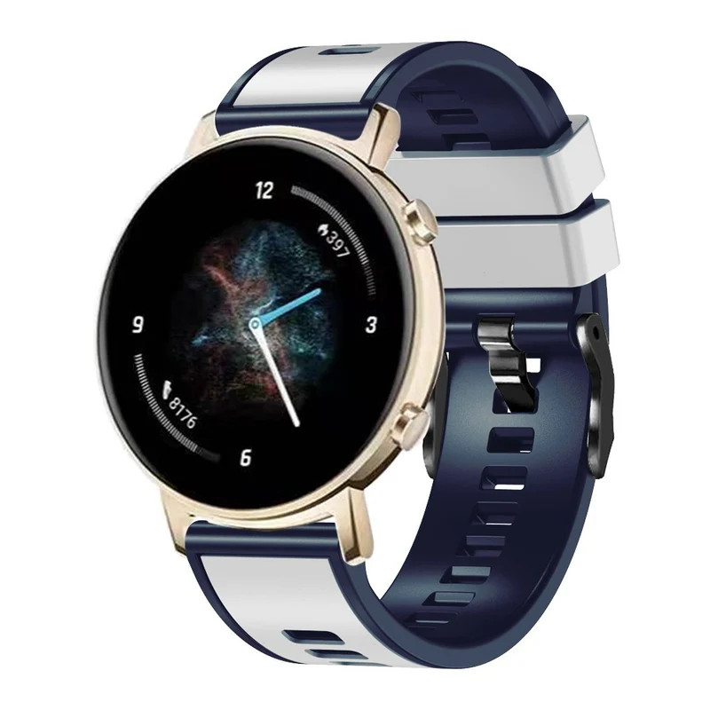 18mm Universal dual color silicone strap - Dark Blue / Black