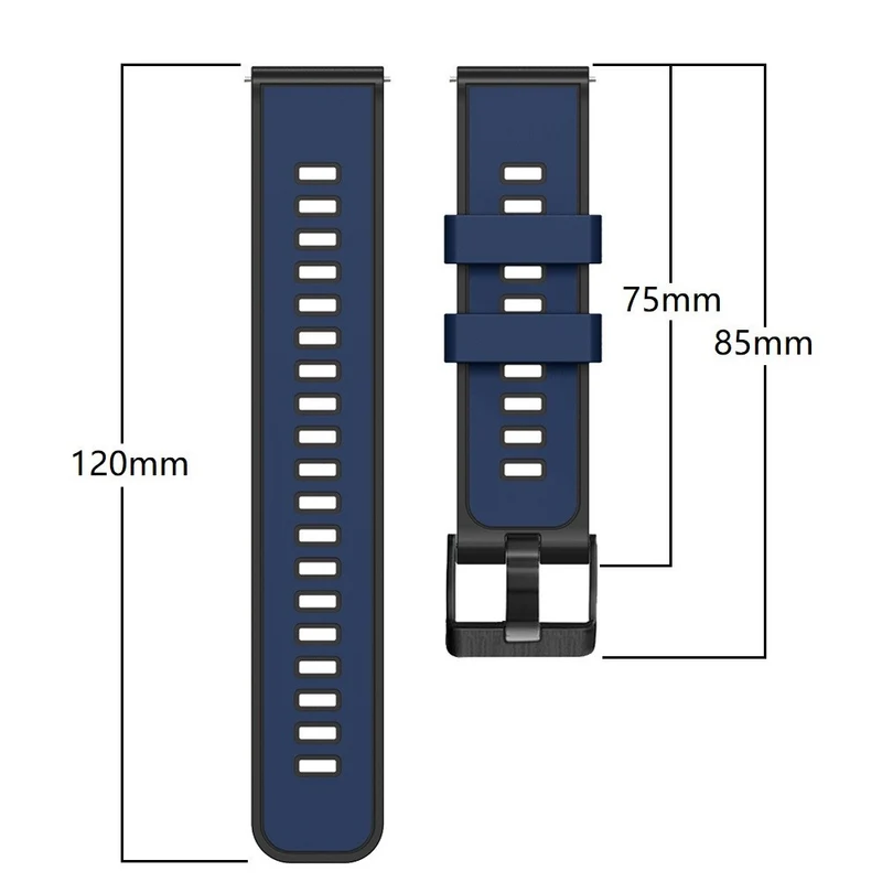 18mm Universal dual color silicone strap - Dark Blue / Black