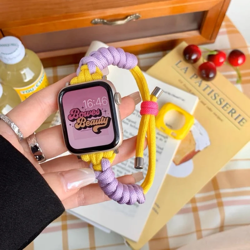 Nylon Braided Knot Adjustable Band - Purple+Yellow for Apple Watch 41mm/40mm/38mm