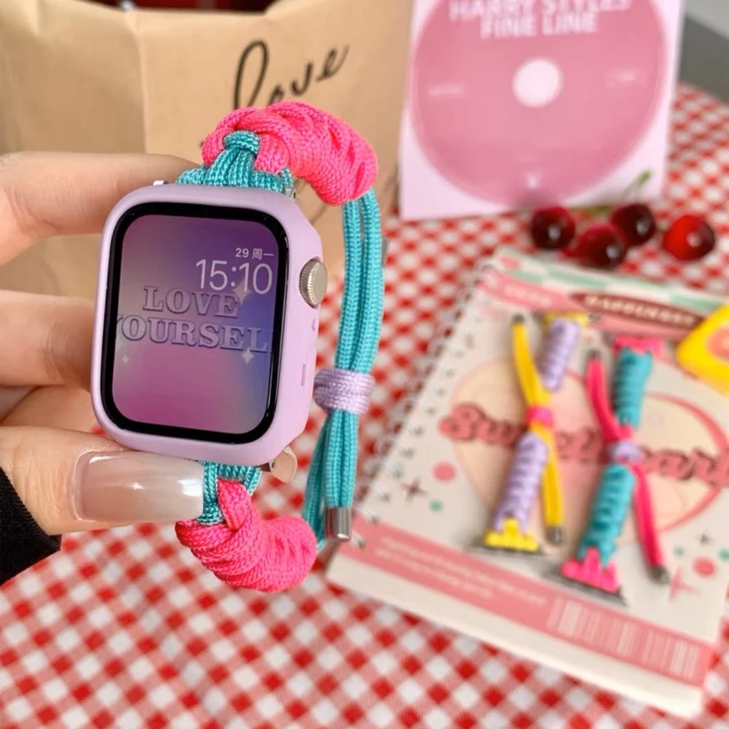 Nylon Braided Knot Adjustable Band - Purple+Yellow for Apple Watch 41mm/40mm/38mm