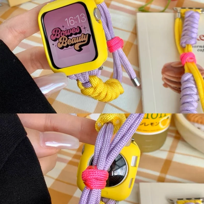 Nylon Braided Knot Wrist Strap - Purple+Yellow for 42mm/44mm Apple Watch