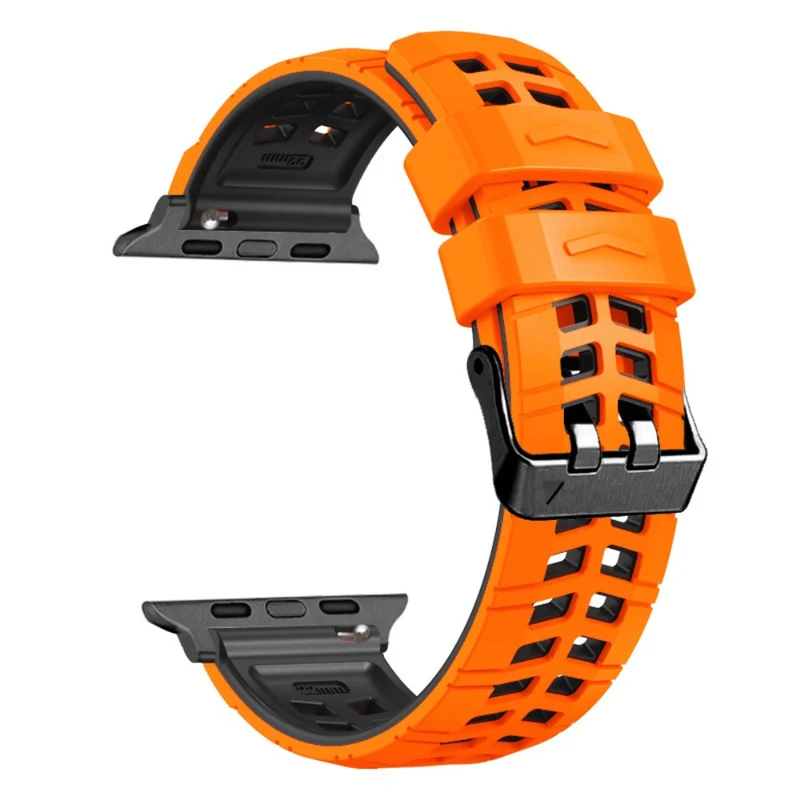 Silicone Dual Color Wrist Strap for Apple Watch Series 1-5 42mm-44mm - Black+Grey