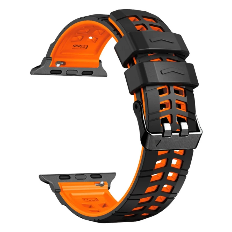 Silicone Dual Color Wrist Strap for Apple Watch Series 1-5 42mm-44mm - Black+Grey