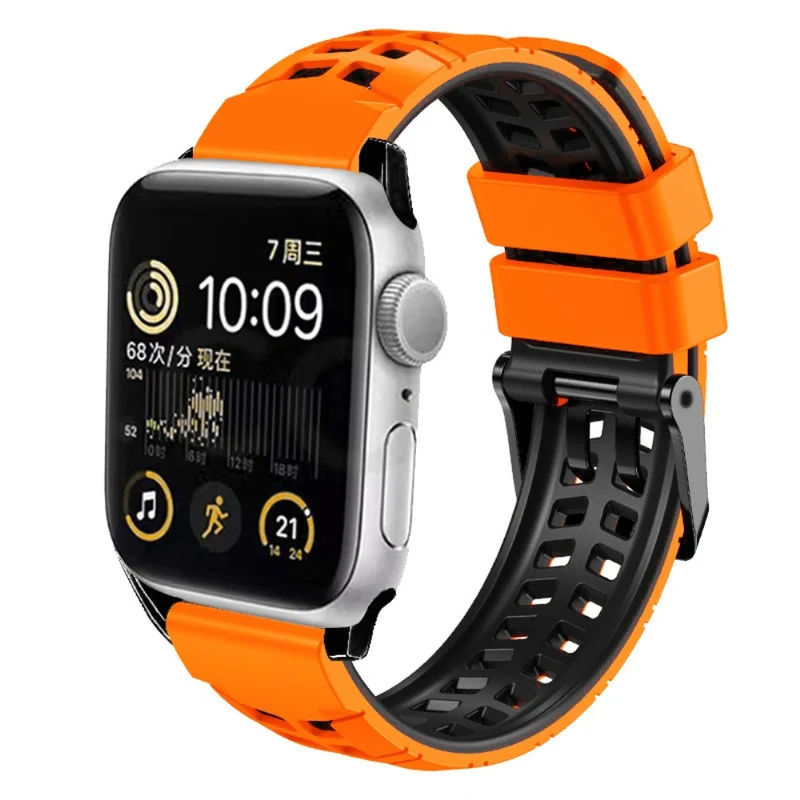 Silicone Dual Color Wrist Strap for Apple Watch Series 1-5 42mm-44mm - Black+Grey