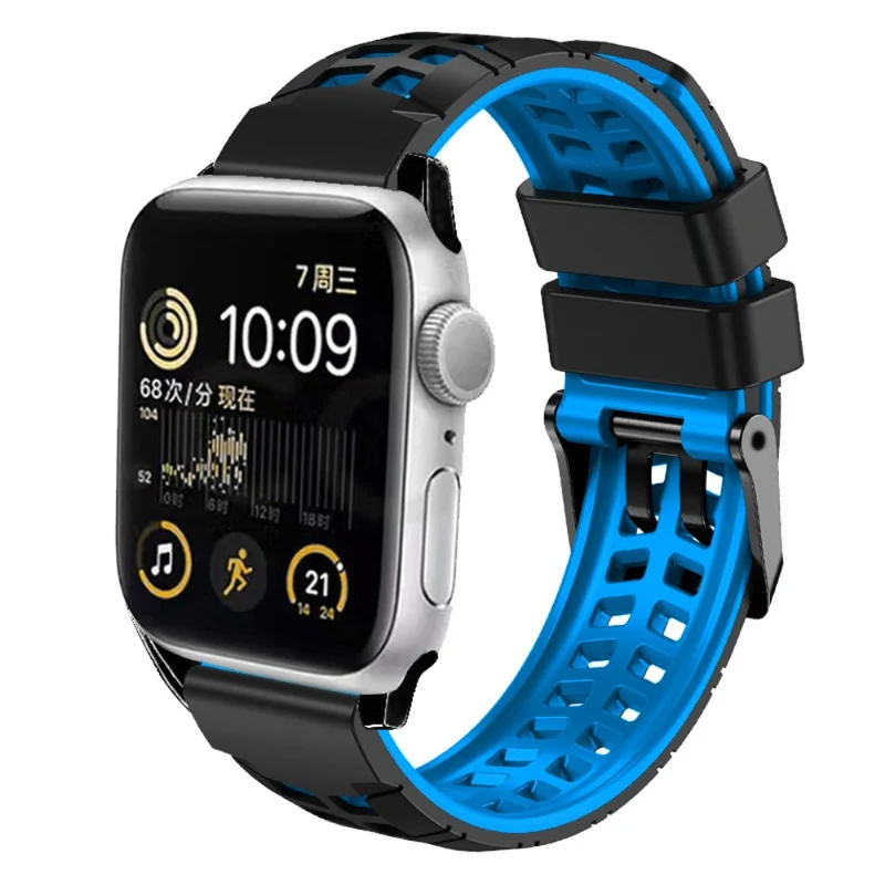 Silicone Dual Color Wrist Strap for Apple Watch Series 1-5 42mm-44mm - Black+Grey