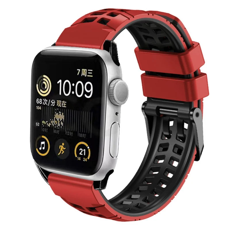 Silicone Dual Color Wrist Strap for Apple Watch Series 1-5 42mm-44mm - Black+Grey