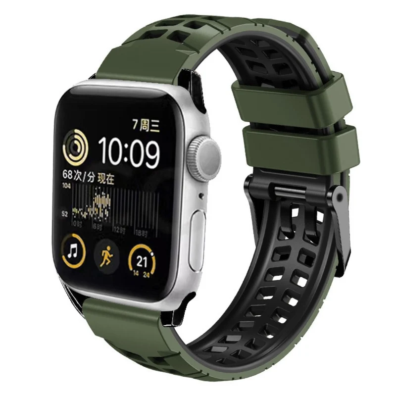Silicone Dual Color Wrist Strap for Apple Watch Series 1-5 42mm-44mm - Black+Grey