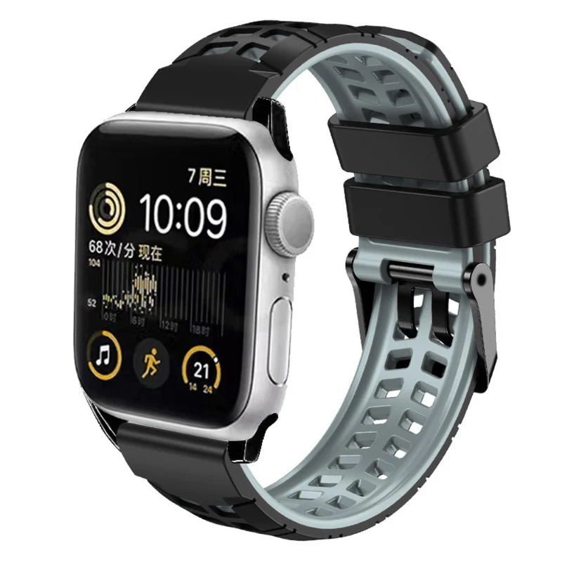 Silicone Dual Color Wrist Strap for Apple Watch - Black+Grey
