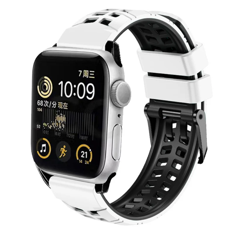 Silicone Dual Color Wrist Strap for Apple Watch - Black+Grey