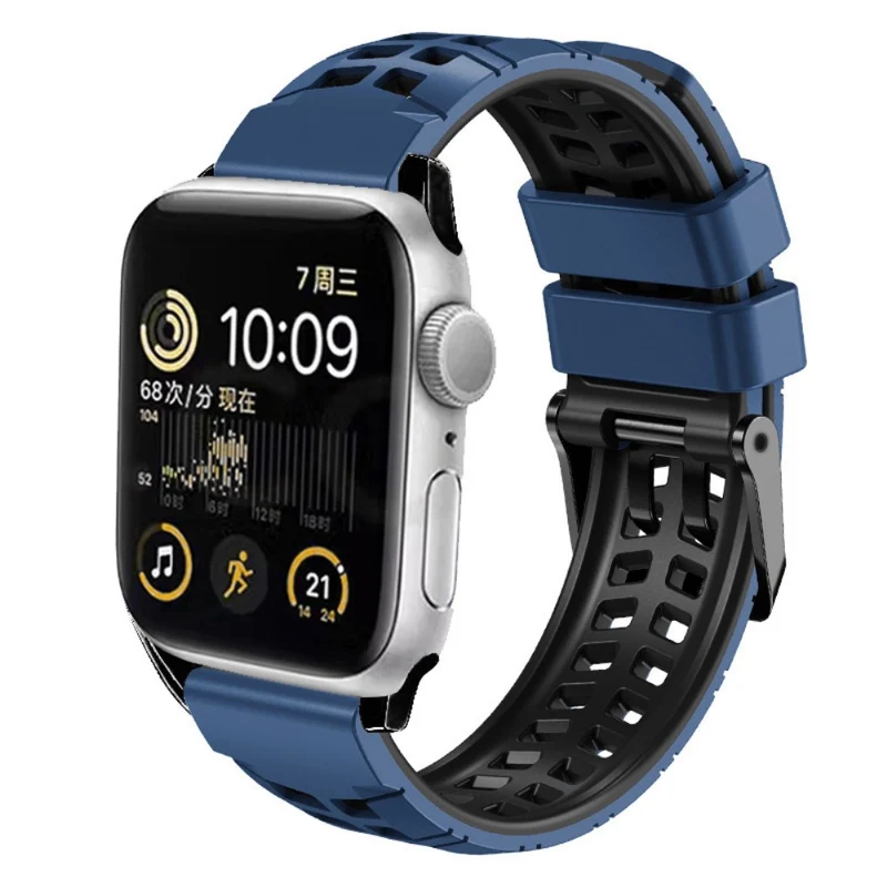 Silicone Dual Color Wrist Strap for Apple Watch - Black+Grey