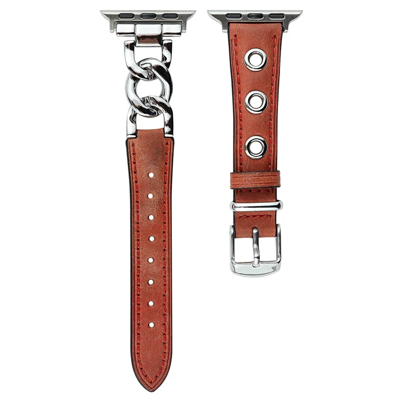 Cow Leather Watch Band for Apple Watch 41mm/40mm/38mm - Black+Silver Buckle