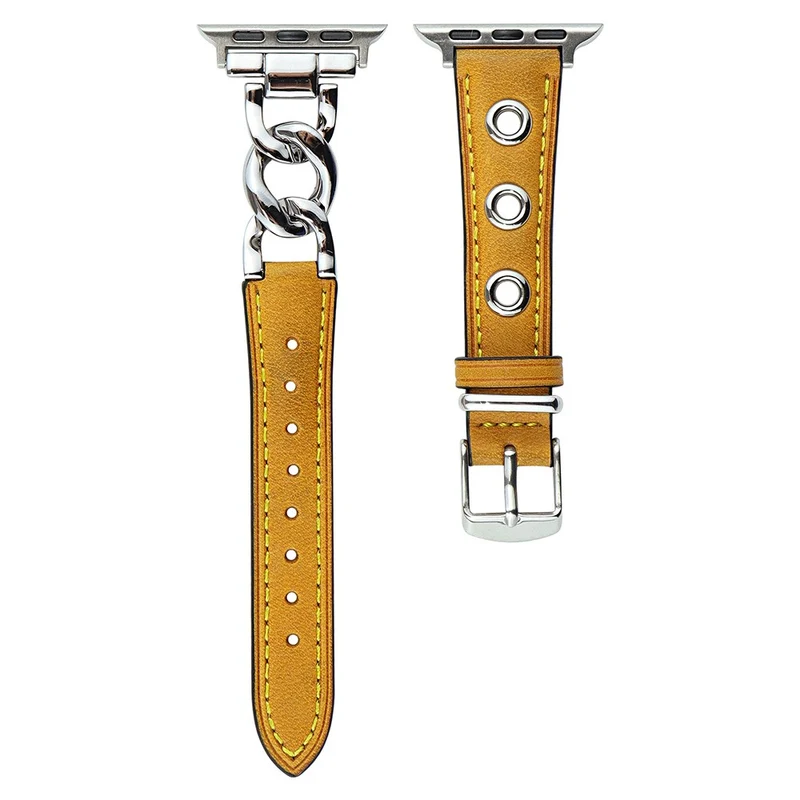 Cow Leather Watch Band for Apple Watch 41mm/40mm/38mm - Black+Silver Buckle