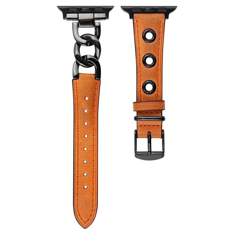Cow Leather Watch Band for Apple Watch 41mm/40mm/38mm - Black+Silver Buckle