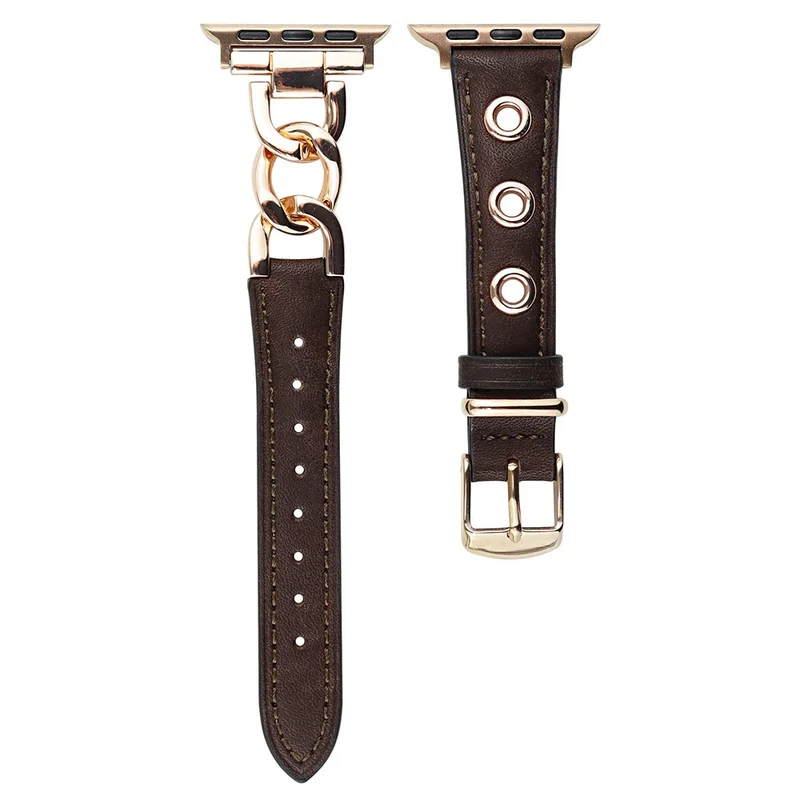 Cow Leather Watch Band for Apple Watch 41mm/40mm/38mm - Black+Silver Buckle