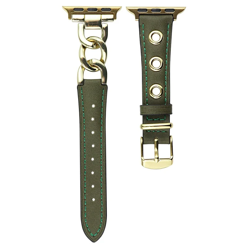 Cow Leather Watch Band for Apple Watch 41mm/40mm/38mm - Black+Silver Buckle