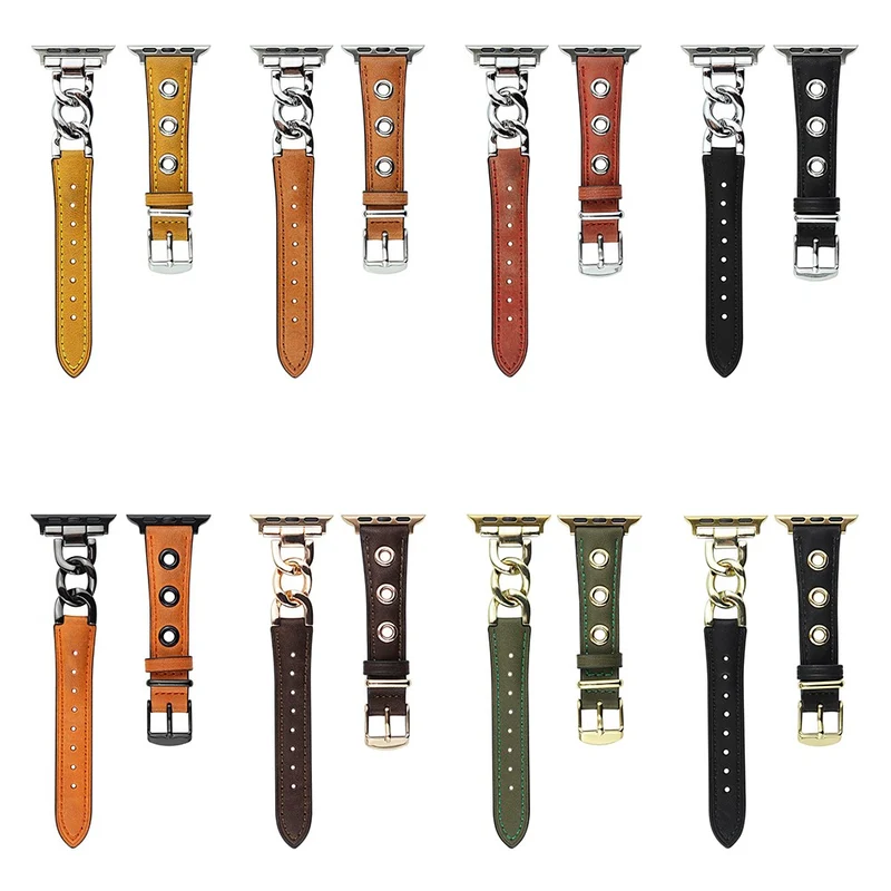 Cow Leather Watch Band for Apple Watch 41mm/40mm/38mm - Black+Silver Buckle
