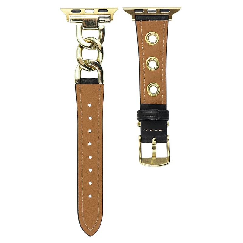 Cow Leather Watch Band for Apple Watch 41mm/40mm/38mm - Black+Silver Buckle
