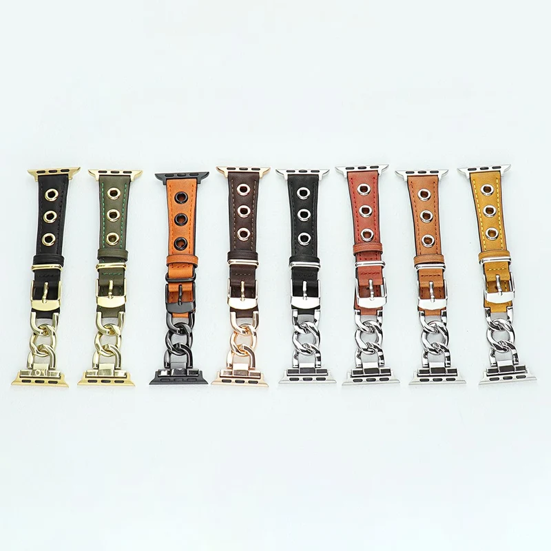 Cow Leather Watch Band for Apple Watch 41mm/40mm/38mm - Black+Silver Buckle