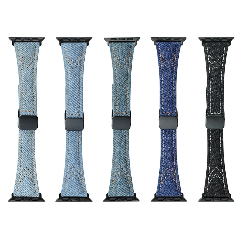 Canvas Denim Magnetic Buckle Watch Strap for Apple Watch Series 1-5 - Blue Denim Color