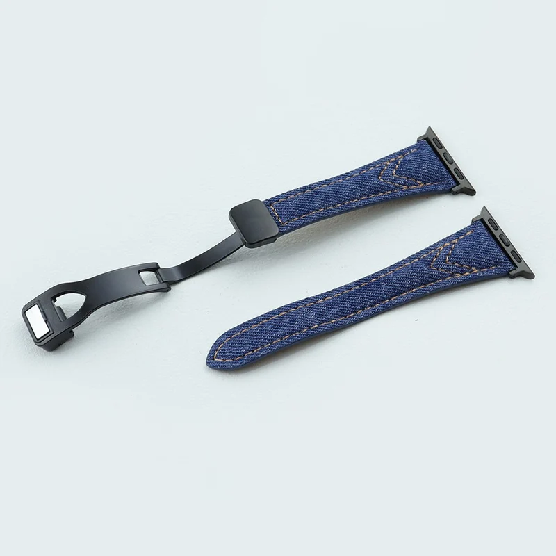 Canvas Magnetic Buckle Watch Strap for Apple Watch Series 1-9 (38mm-40mm) - Blue Denim Color