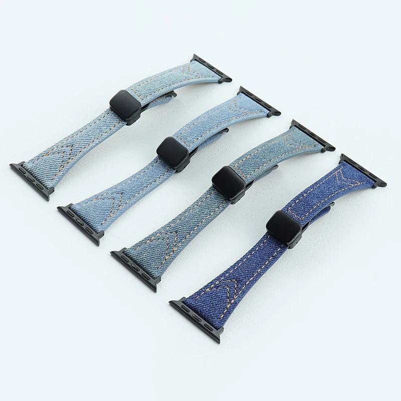 Canvas Magnetic Buckle Watch Strap for Apple Watch Series 1-9 (38mm-40mm) - Blue Denim Color