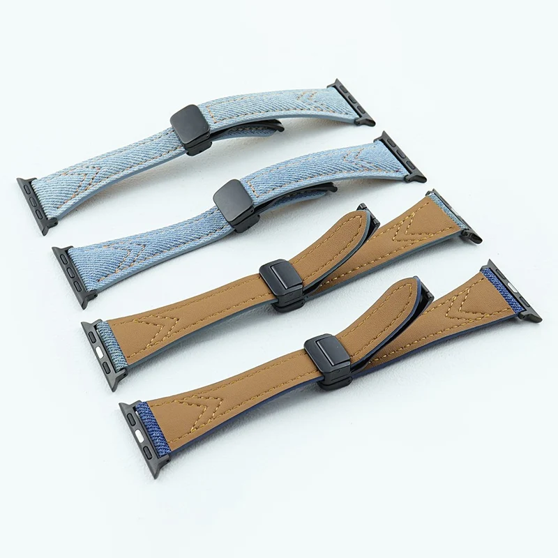 Canvas Magnetic Buckle Watch Strap for Apple Watch Series 1-9 (38mm-40mm) - Blue Denim Color