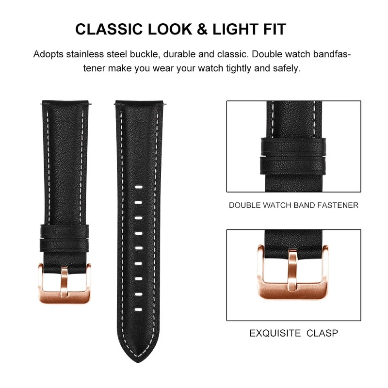 18mm Universal Genuine Cowhide leather strap with gold buckle