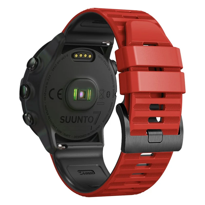 24mm dual color silicone strap for Suunto and Fossil watch - Red / Black