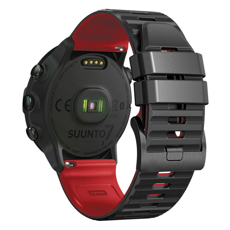 24mm dual color silicone strap for Suunto and Fossil watch - Red / Black