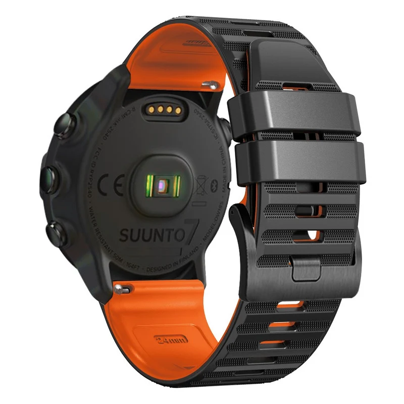 24mm dual color silicone strap for Suunto and Fossil watch - Red / Black
