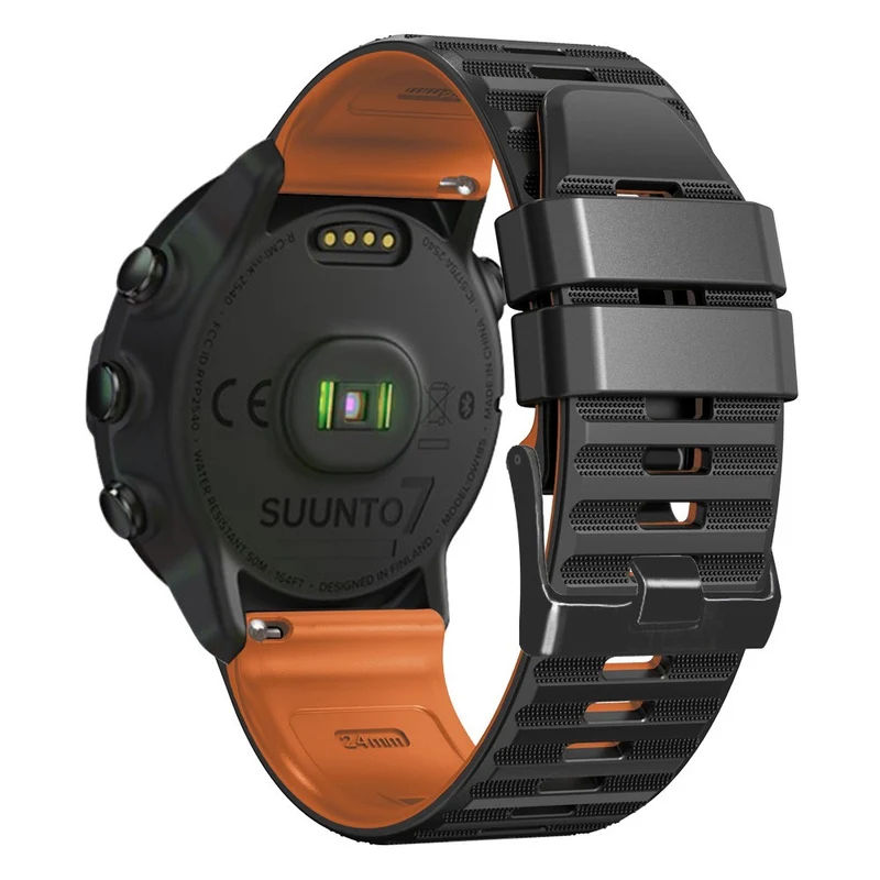 24mm dual color silicone strap for Suunto and Fossil watch - Red / Black