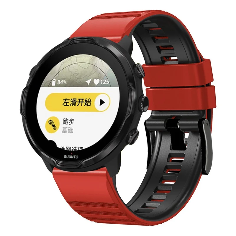 24mm dual color silicone strap for Suunto and Fossil watch - Red / Black