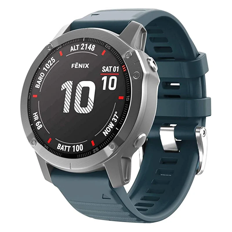 Silicone strap with silver buckle for Garmin / Amazfit and Coros watch - Navy Blue