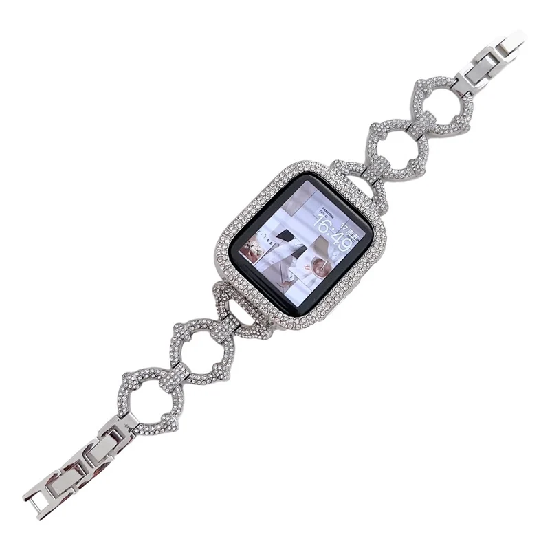 Apple Watch Series 8 (41mm) O-shape rhinestone décor metal strap - Rose Gold