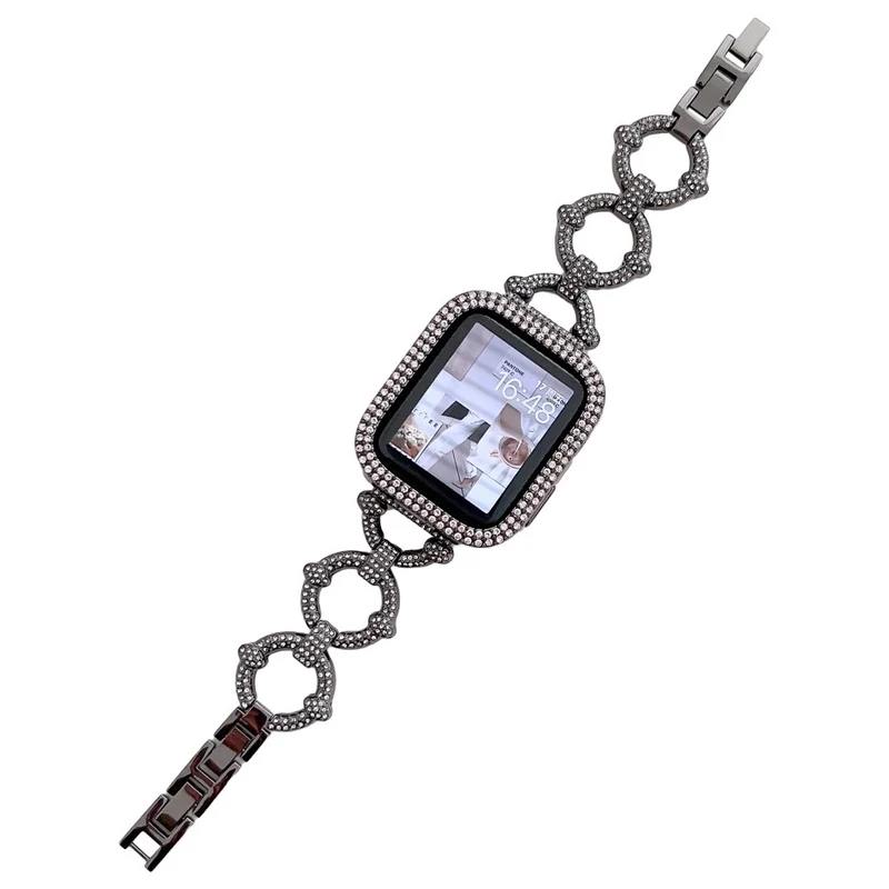 Apple Watch Series 8 (41mm) O-shape rhinestone décor metal strap - Rose Gold