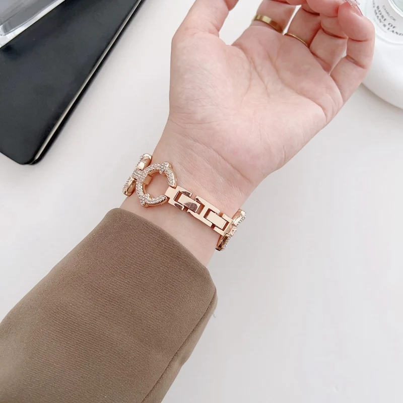 Apple Watch Series 8 (41mm) O-shape rhinestone décor metal strap - Rose Gold