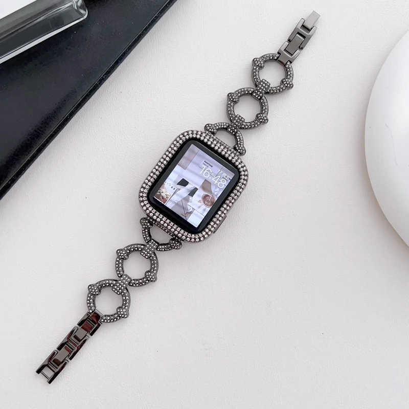 Apple Watch Series 8 (41mm) O-shape rhinestone décor metal strap - Rose Gold