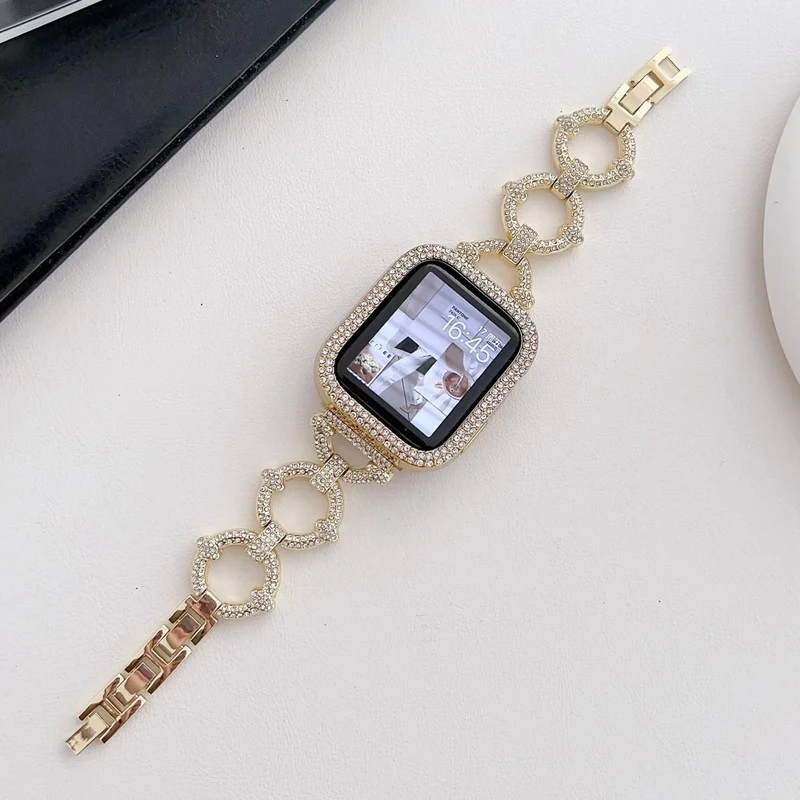 Apple Watch Series 8 (41mm) O-shape rhinestone décor metal strap - Rose Gold