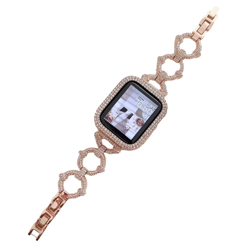Apple Watch Series 8 (45mm) / Watch Ultra O-shape rhinestone décor metal strap - Rose Gold