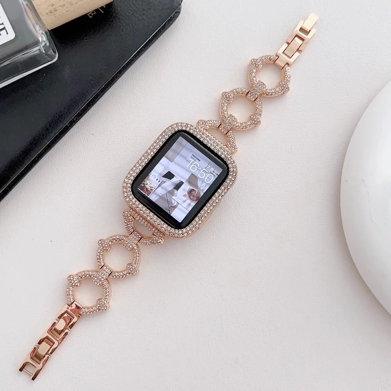 Apple Watch Series 8 (45mm) / Watch Ultra O-shape rhinestone décor metal strap - Rose Gold