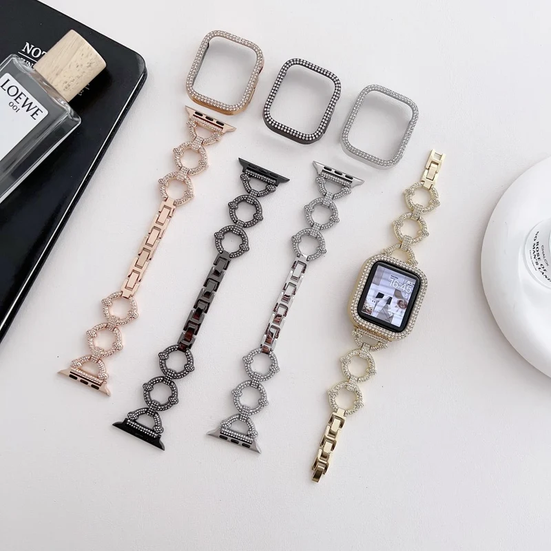 Apple Watch Series 8 (45mm) / Watch Ultra O-shape rhinestone décor metal strap - Rose Gold